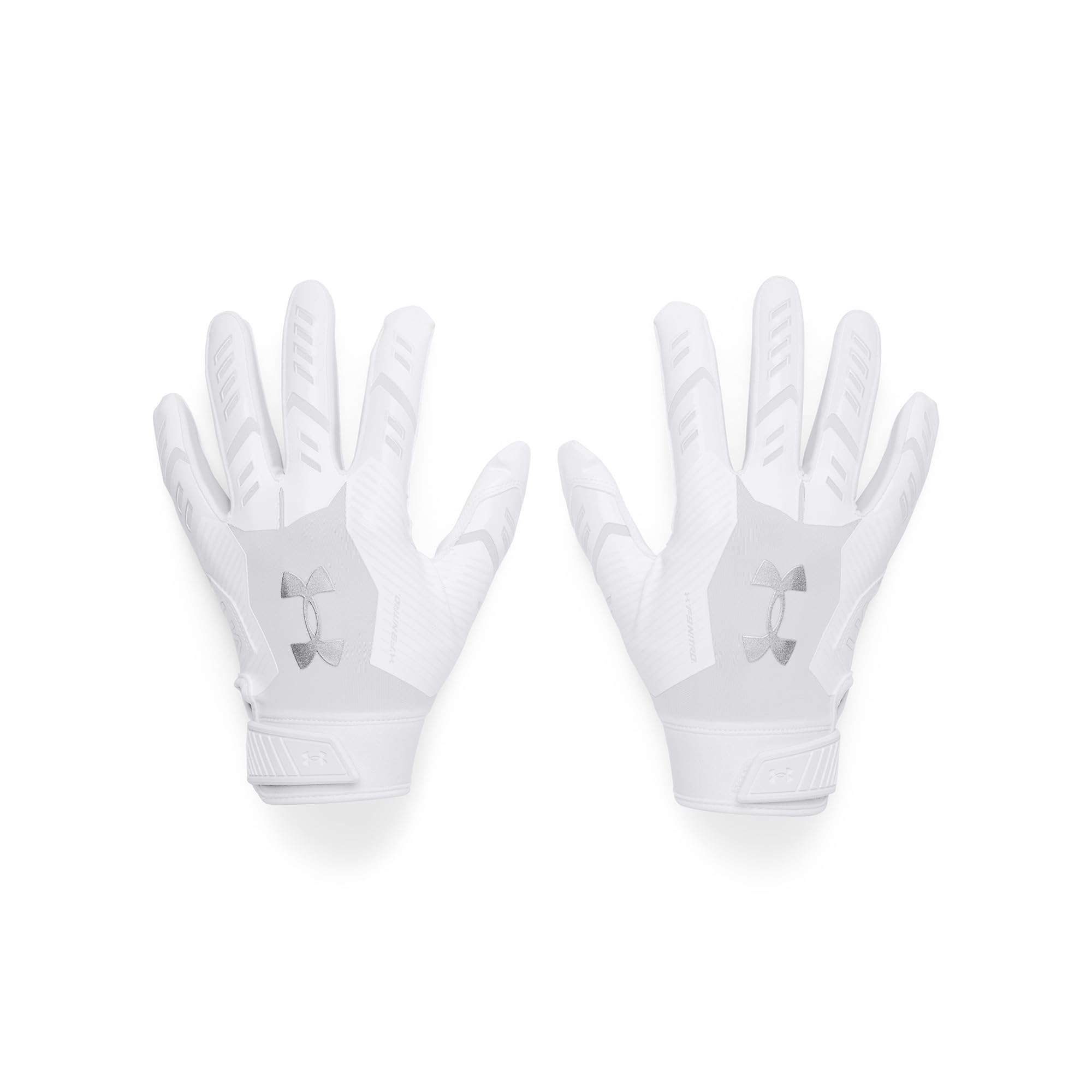 Under Armour F9 Nitro Mens Football Gloves (100), White/Grey/Metallic Silver, Small — image 1