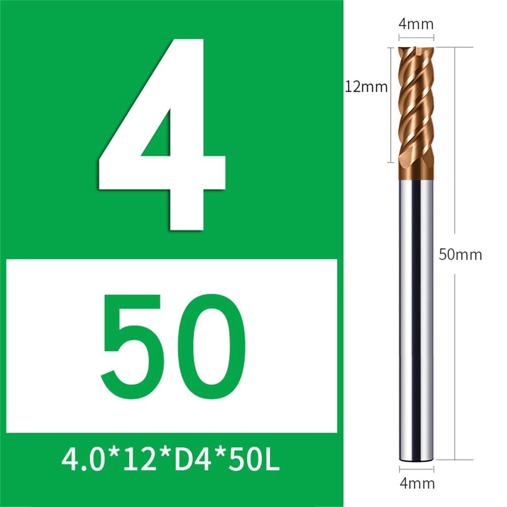 5PCS Fraise Carbure 4mm, 4 dents/4 tranchants Fraises CNC, HRC 55, TiSiN Couleur or Revêtement CNC Fraise en bout, VHM fraise en bout 4mm Pour Acier Métal Bois Acrylique Plastique (4mm)