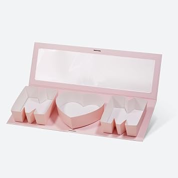 Geoto 6 Pack 17.3"x6"x2" Pink/Red/White Creative Mothers Day Packaging Idea Fillable MOM Letter Shaped Gift Boxes Pink with Window