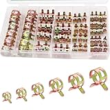 Yumfugu 72 PCS Vacuum Hose Pipe Clamp, Spring Hose Clamps Assortment Set, Low Pressure Air Clip Adjustable Elastic Hose Auxiliary Fixing Accessories, Universal for Most Cars Trucks (Gold)