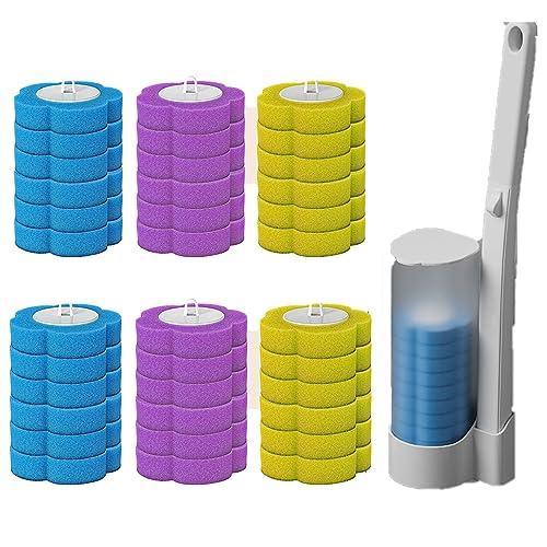 Image of Wall Mounted Disposable Toilet Brush Holder Set, Small Hidden Bathroom Toilet Cleaning Wand Kit, Long Handle with 42 Spare Brush Heads (White Color)