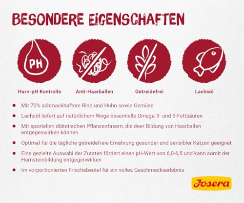 JOSERA Paté Gulasch vom Rind & Huhn (16 x 85 g) | Adult | Premium Nassfutter für ausgewachsene Katzen | Gulasch vom Rind & Huhn | getreidefrei | Katzenfutter nass im Frischebeutel | 16er Pack