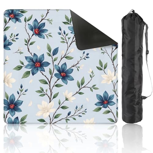 Mahjong Mat for Table 31.5"x31.5" Abstract an Embossed Blooming Bright Flower Motif Arrangement All Anti Slip Noise Reduction Gaming Mat with Carry Bag Mahjong Accessories for Board Games Poker Card