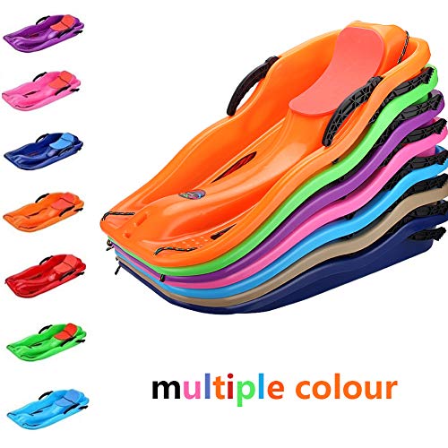 Longma Plastic Snow Sled with Cushion Downhill Toboggan Sled Slide Boat with Pull Rope for Kids＆Adults Winter Outdoor Activities (Dark Blue) - Thumbnail 4