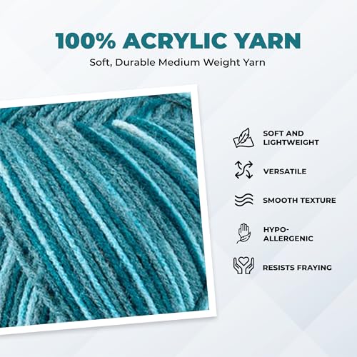 Image of Mary Maxim Maximum Value Acrylic Yarn for Crocheting and Knitting, Soft Worsted Weight Teal Yarn 4, Ideal for Blankets, Sweaters, Hats, and Scarves, 8 oz Skein (474 Yds), Teal Ombre - 1 Skein