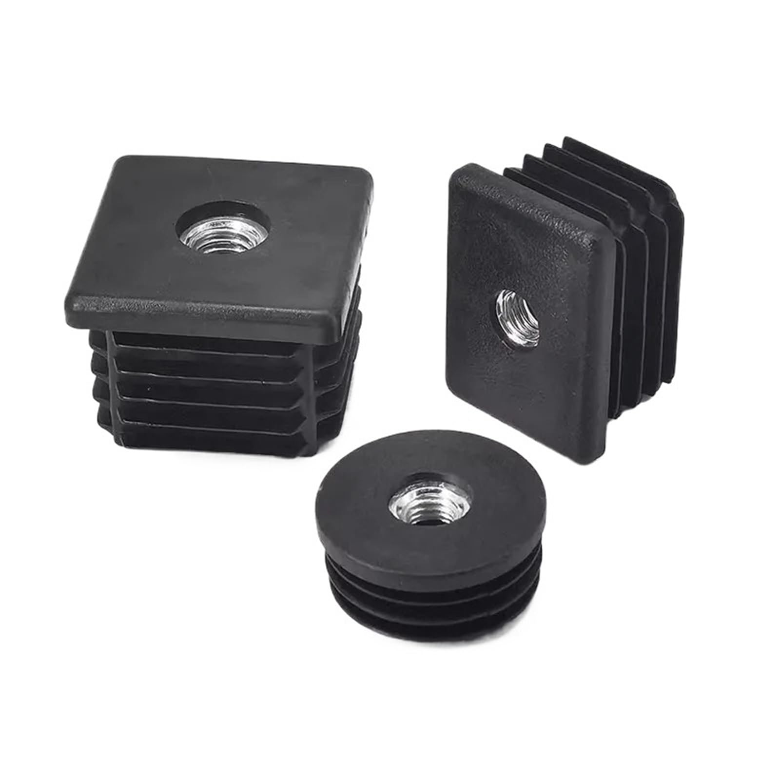 15~50mm Black Square/Round Plastic Pipe Plugs Adjustable Screw Foot Pad With M6 M8 M10 Nut Hole Blanking End Inserts Caps For Pipe(19mm(M8 Nut))
