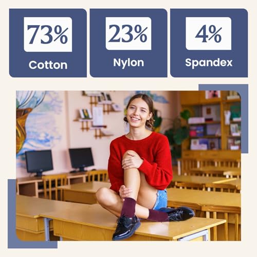 Girls Ribbed Cotton Turn Cuff Uniform School Socks – Seamless Crew Fit – Soft Ankle Socks for School & Activewear3