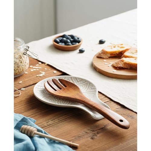Image of Ceramic Spoon Rest for Stove Top, 7.48 Inches Spoon Holder for Kitchen Counter, Kitchen Counter Decor, Dishwasher Safe, Off-White