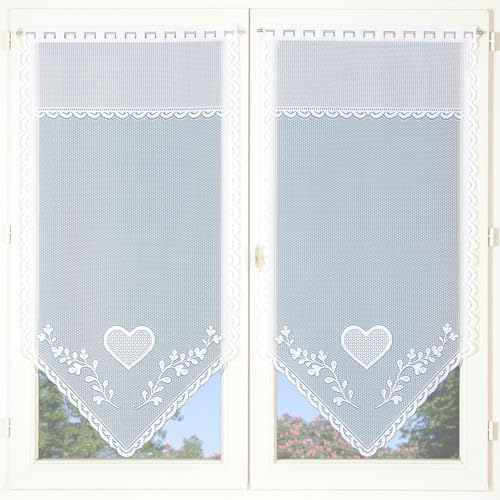 Home Maison - Paire de Petits Voilages Cœur en Pointe - Polyester - Tamisants, Élégants - Fenêtre, Salon, Chambre - Passe Tringle, Finition Pointe - 60 x 120 cm -...