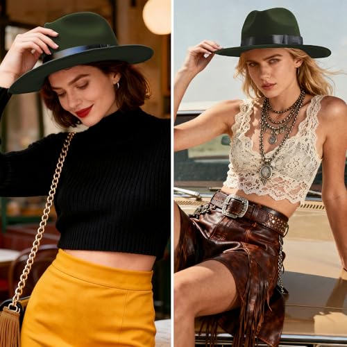 Image of BABEYOND 1920s Fedora Hat for Men Gatsby Wide Brim Fedora Hat Felt Panama Cap with Band for Women Men