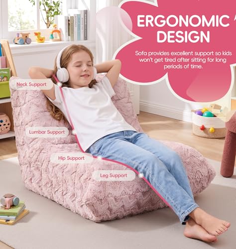 Image of Hobestluk Small Bean Bag Chair Faux Fur Fabric BeanBag Couch for Playroom | Pink Chevron,Ergonomic Design,Memory Foam,Strong Supportive,No Assembly Required,Decorative Style for Living Room Bedroom