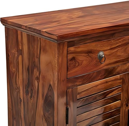 Image of Solid Sheesham Wood Multipurpose Shoe Rack | Cabinet for Living Room | Bedroom | Hall | Entryway | Home Furniture (Teak Finish)