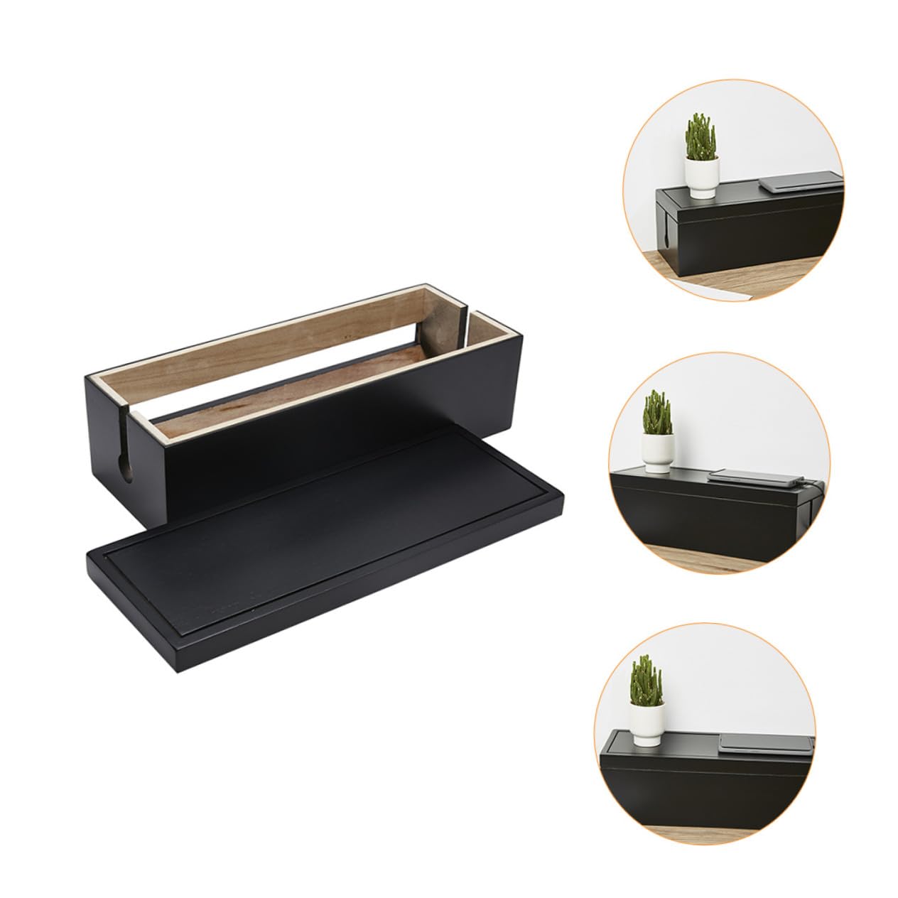 Amosfun Caja Organizadora para Cables y Enchufes Negra de Plástico Diseño Ranurado para Gestión Rápida en Hogar y Oficina