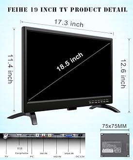 Feihe 19 Inch HD LED Flat Screen TV 1080p IPS Display w/Digital Dual Tuners ATSC/HDMI/VGA/AV/USB, 12 Volt RV TV Built in Dual Speakers Suitable for Kitchen/RV/Caravan and Boat(Not Smart TV)