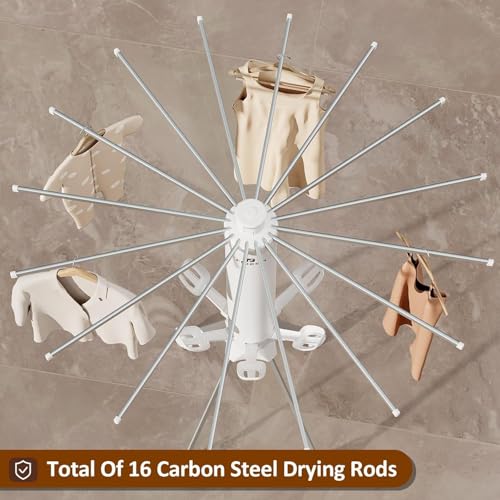 Image of 4-Leg Foldable Clothes Drying Rack with 20 Clips | Shoe Holder | 16Drying Rods | Portable Aluminum Laundry Hanger| with Wheels for Indoor & Outdoor Use