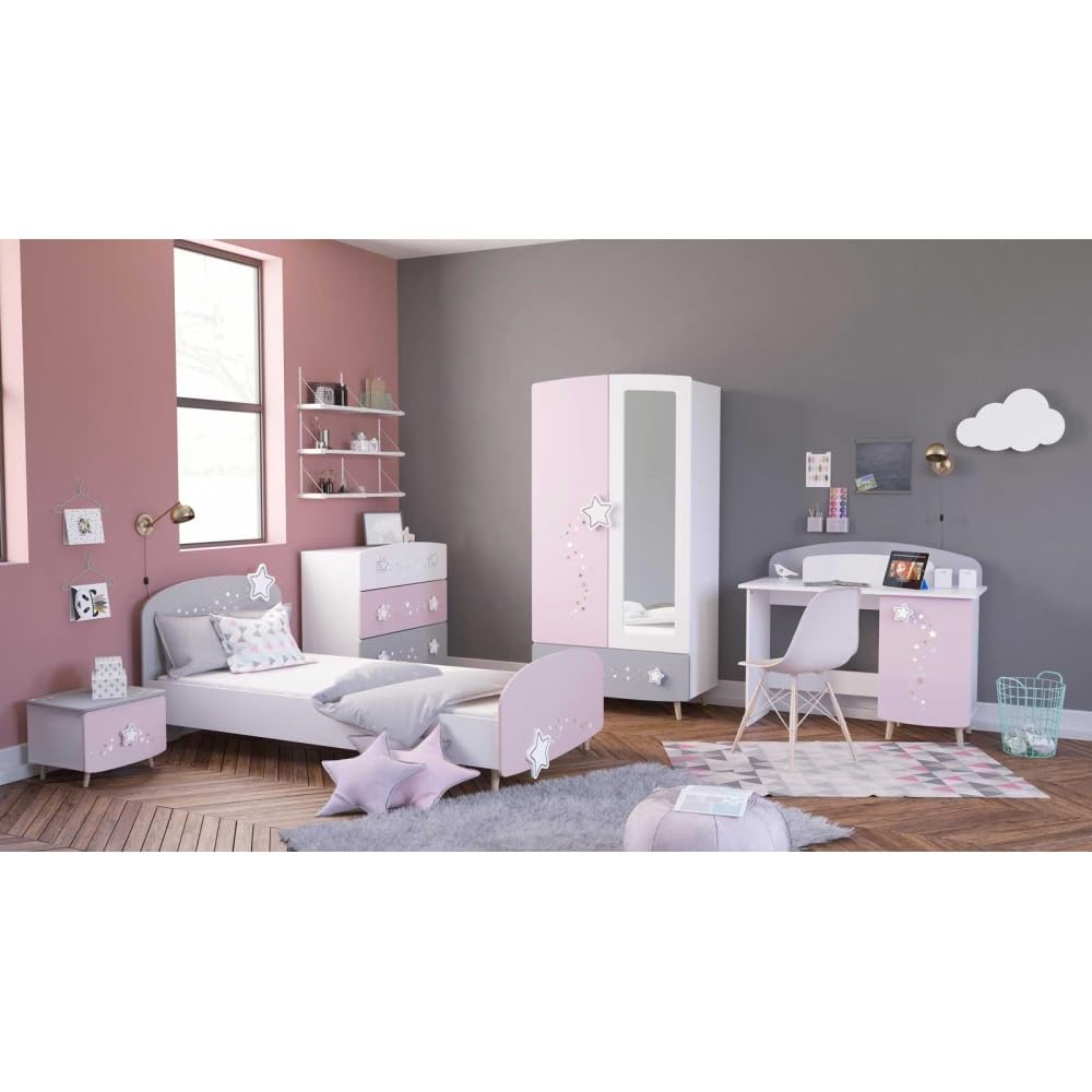 Befara Guardaroba Cosmos per Bambini, Bianco Opaco/Grigio/Rosa, Armadio