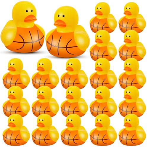 DEEKIN 24 Pieces Basketball Mini Rubber Duckies Bulk Sports Themed Rubber Ducks Basketball Mini Ducks Durable Ducky Bath Toy Set for Party Shower Pool Favors Treasure Chest Sports Events Summer