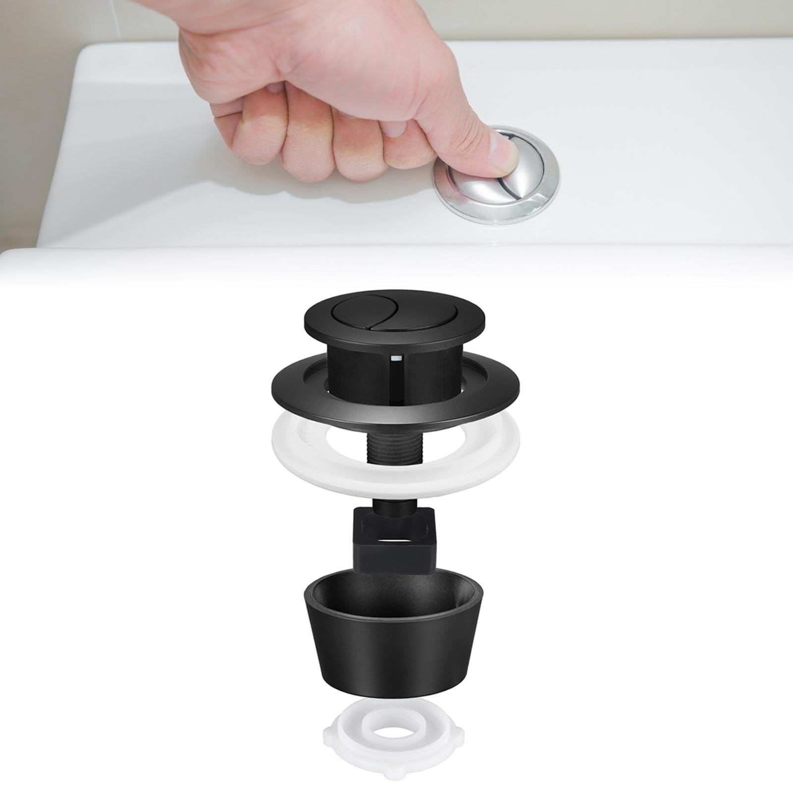Botón de Inodoro Sustituto de Válvula para Tanque Accesorios Resistente Instalación Sencilla Material PP para Uso en Reparación Baño, Negro