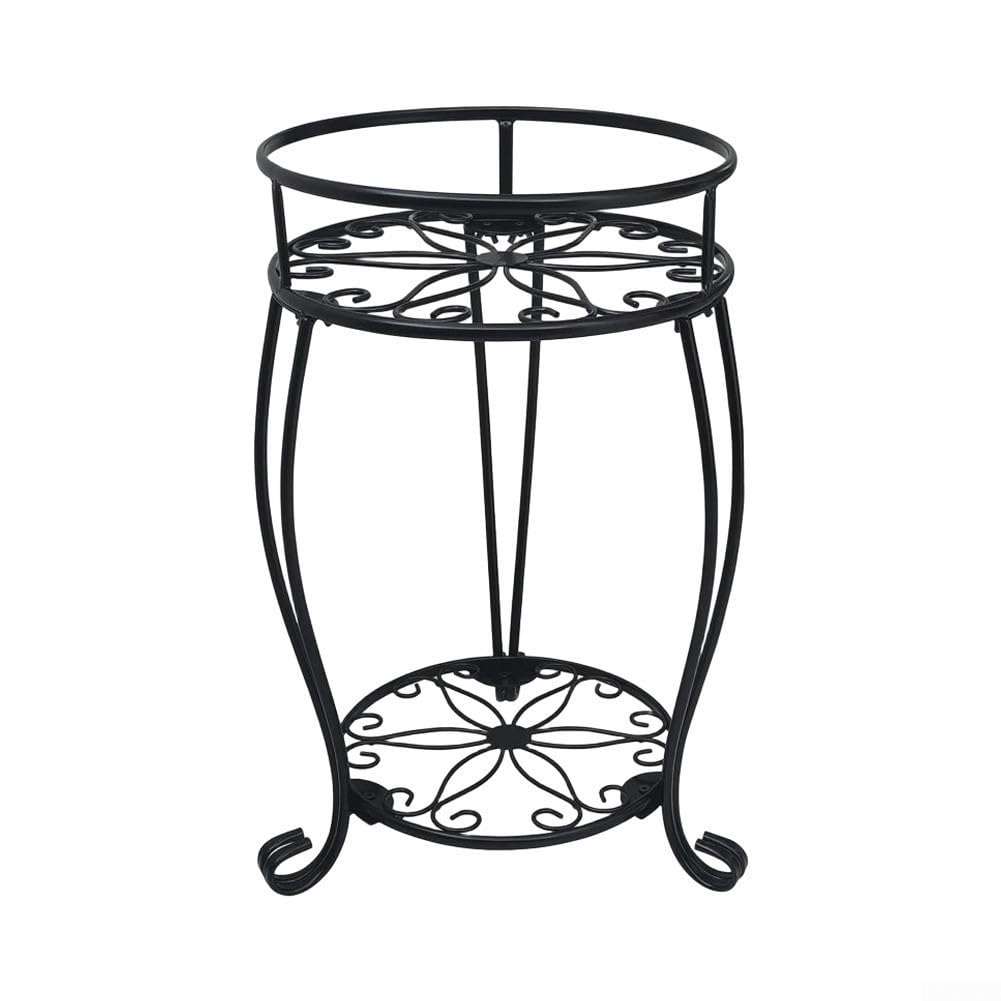 2 Etagen Pflanzenständer Metall Schwarz, Rostfreier | Blumenständer für Wohnzimmer & Balkon, Stabiles Pflanzengestell mit Blumenmuster, Topfhalter für regal für Garten Innen
