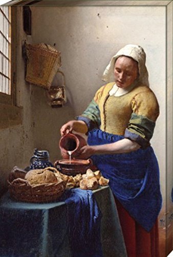 1art1 Johannes Vermeer Póster Impresión En Lienzo La Lechera, 1658-1660 Cuadro En Bastidor De Camilla De Madera | Mural XXL | Imagen 120x80 cm