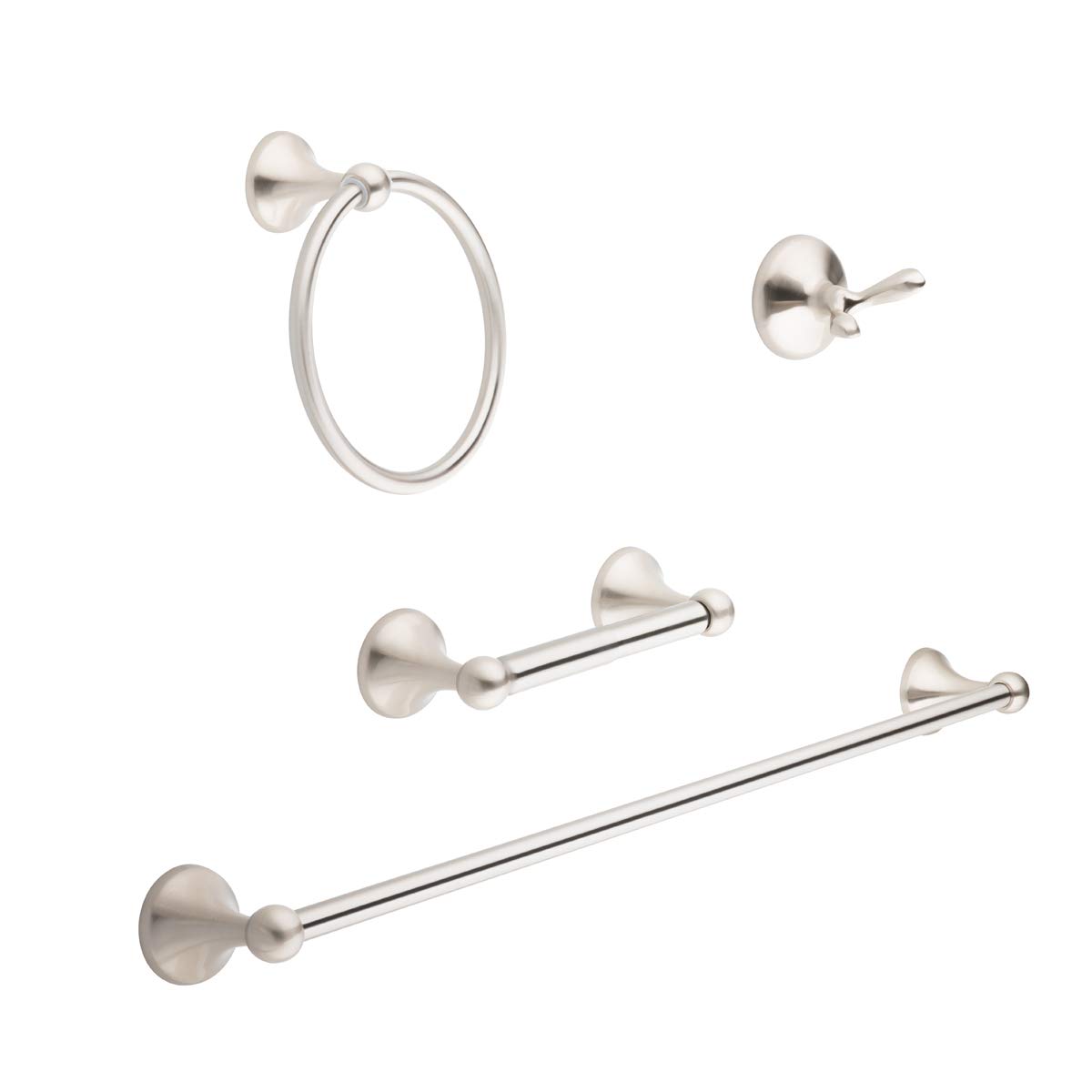 Amazon Basics Bathroom Hardware Accessories Set, 4-Piece - Satin Nickel