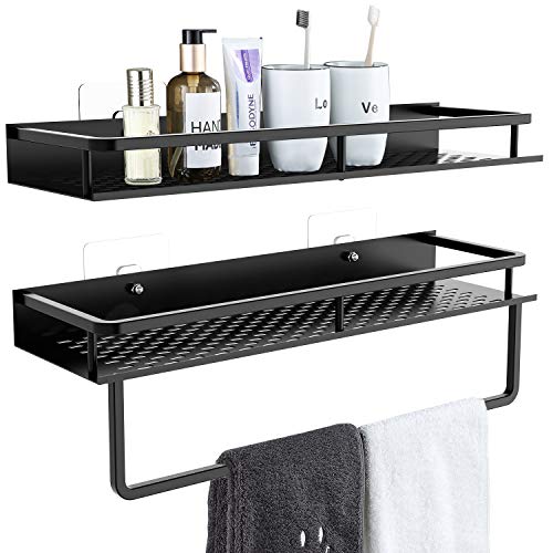 Avaspot Duschregal mit Kleber, 38,1 cm, Aluminium, für Badezimmer, Küche, Schwarz, 2 Stück