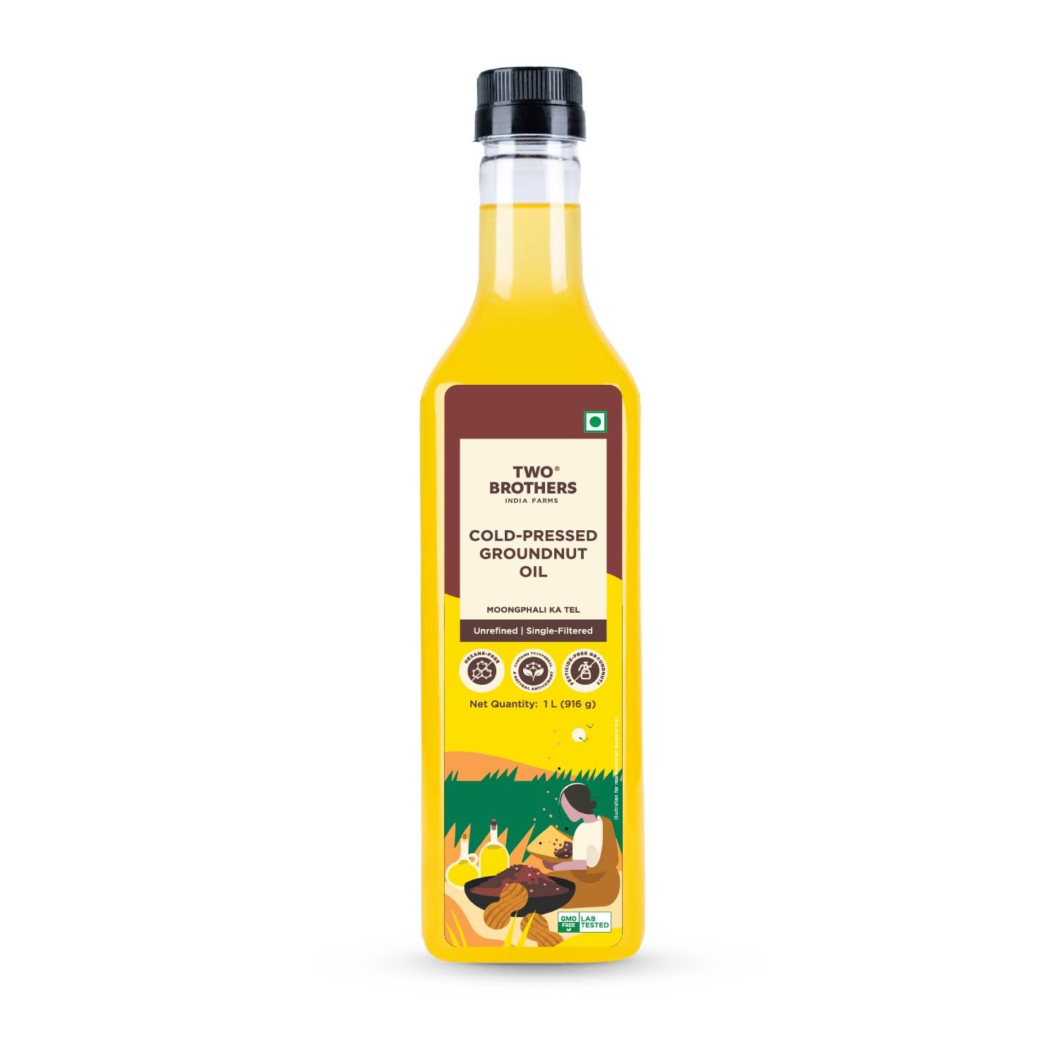 Two Brothers Organic Farms Groundnut Oil 1L | Cold Pressed Kacchi Ghani | Unrefined, Single-Filtered | Natural Shengdana Oil for Cooking & Frying | Rich Nutty Aroma | Mungfali Tel.-picture-15