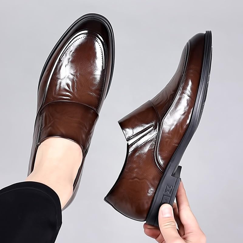 Men's Classic Slip On Dress Shoes Genuine Leather Shoes Fashion Formal Modern Formal Dress Shoes for Business Wedding(Brown,8.5)3