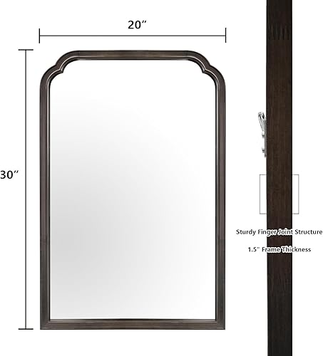 Miniatura 5 de WallBeyond Espejo de pared rectangular con arco de esquinas festoneadas completo de 20 x 30 pulgadas con marco de madera para entrada, sala de estar