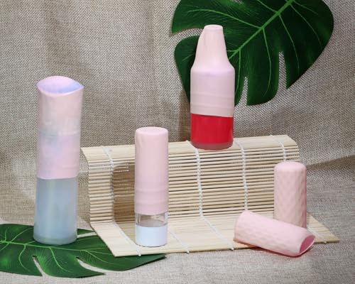 Mini Skater 12pcs Silicone Travel Bottle Cover Reusable Elastic Sleeve Fit Standard Toiletry Container Stretching Bottle Lid Cap for Luggage Bag Suitcase Prevent Leakage Solution (Light Pink)3