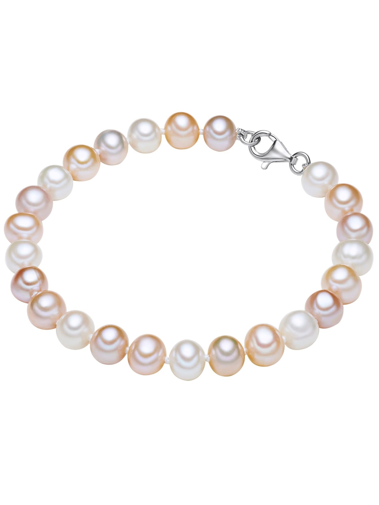 Valero Pearls Damen Perlenarmband Süßwasser-Zuchtperlen 7-8 mm Potato weiß/apricot/flieder – 925 Sterling Silber