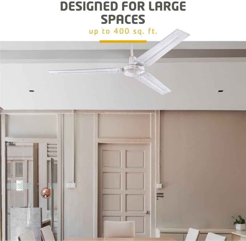 Miniatura 3 de Ventilador de techo industrial de tres aspas y 56 pulgadas, con sistema de instalación de colgado de bola, níquel cepillado., 60.0watts