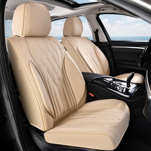 Image of Coverado Front Seat Covers, Car Seat Protector, Waterproof Nappa Leather Cushion, Fit for Most Sedans SUV Pick-up Truck-Beige