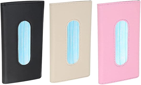LYCARESUN Car Visor Mask Holder, Tissue Box Holder for Cars, PU Leather Napkin Case for Car Sun Visor and Seat Back, Hanging Paper Towel Clip, Interior Organizer Accessories for Vehicle (Beige)