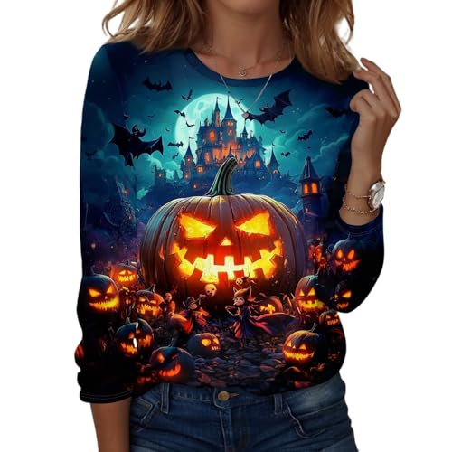 Halloween Shirts for Women Long Sleeve Plus Size Fashion Crewneck Comfortable Tshirts Halloween Costumes for Women