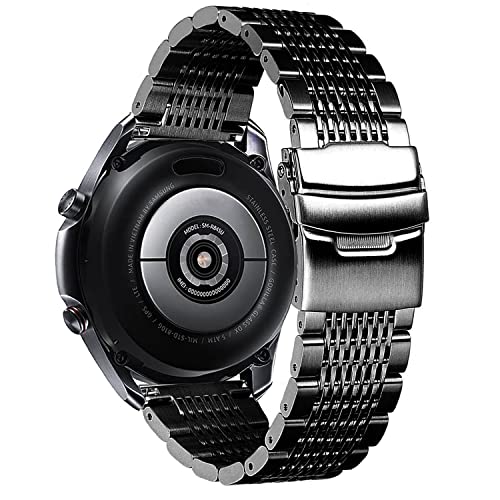 DEALELE Pasek kompatybilny z Samsung Gear S3 / Galaxy Watch 46 mm / Galaxy 3 45 mm, 22 mm 15-rzędowy metalowy pasek zastępczy ze stali nierdzewnej do Huawei Watch 3/3 Pro / GT3 46 mm / GT2 46 mm, czarny