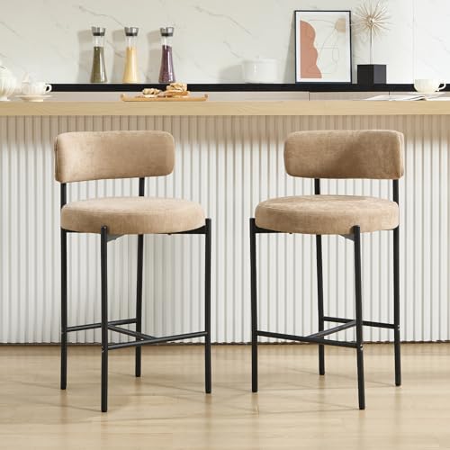 Relbiety Tabouret de Bar Lot de 2 Industriel Moderne Chaise de Comptoir en Chenille avec Pieds métalliques,Chaises Hautes Cuisine avec Repose-Pieds en Métal,Kaki