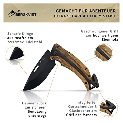 BERGKVIST K30 Tiger Folding Knife (Two-Handed Knife) - 3-in-1 Outdoor Pocket Knife with Glass Breaker & Belt Cutter for Camping & Survival - Allowed to Carry in Germany - Image 4
