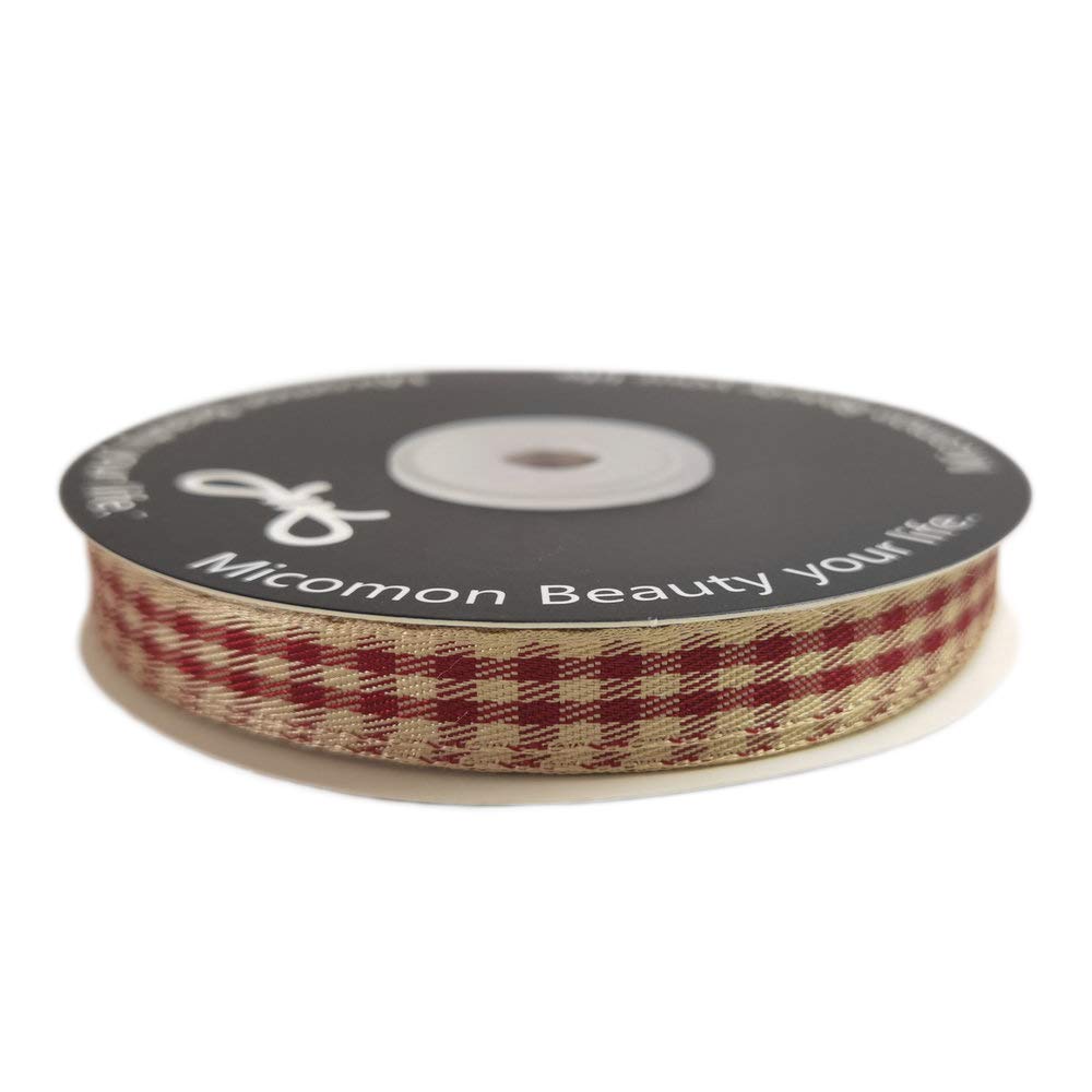 Micomon Red and Tan Gingham Ribbon Buffalo Ribbon Checkerd Ribbon 25 Yards Each Roll 100% Polyester (3/8