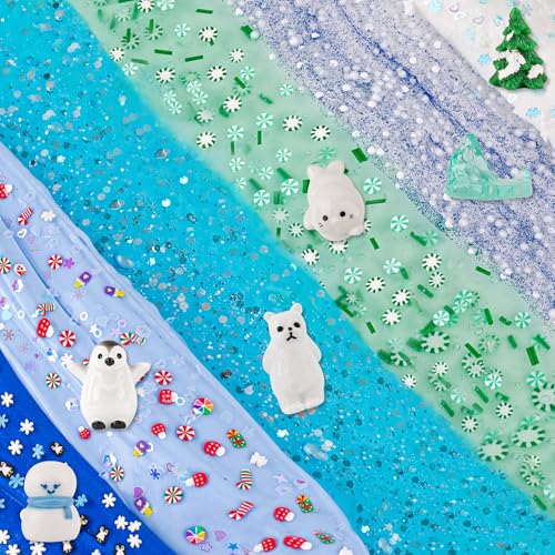 LAWOHO 6 Packs Snow Slime Kit - Butter, Clear, Water, Cloud Slimes, Fluffy Slime Making Kit for Kids with Cute Charms & Add-ins, Blue Kids Slimes Kits for Girls & Boys Birthday Christmas Easter Gifts