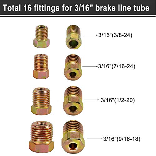 Muhize Brake Line Fittings - 32 Pcs Brass Brake Line Fitting Kit For 3/16" And 1/4" Inverted Flares Brake Line Tube #TOP2