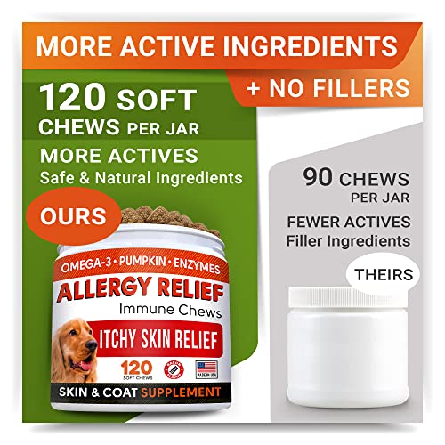 STRELLALAB Allergy Relief 2 Packs 240ct + Omega 3 180ct for Dogs Bundle - Itchy Skin Treatment + Skin&Coat Supplement - Omega 3 & Pumpkin - Allergy Chews & Anti Itch Support Supplement - Made in USA