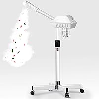 Professional Facial Steamer on Wheels with Hot Mist & Ozone - Adjustable Esthetician Stand for Deep Pore Cleaning, Hydration & Spa Use, White