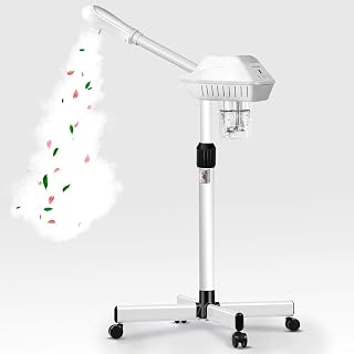 Professional Facial Steamer on Wheels with Hot Mist & Ozone - Adjustable Esthetician Stand for Deep Pore Cleaning, Hydration & Spa Use, White