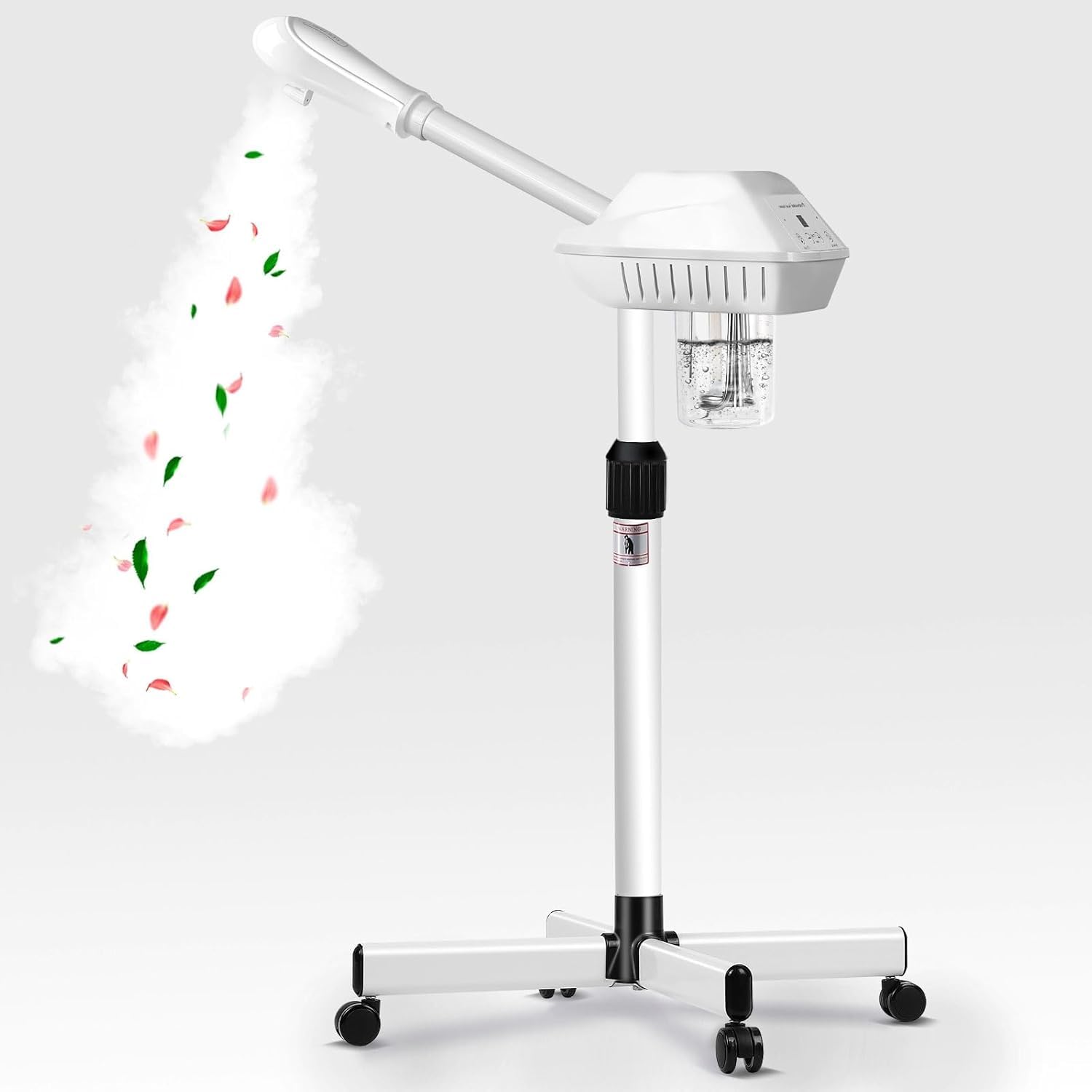 Professional Facial Steamer on Wheels, Esthetician Steamer with Hot Ozone Mist, Stand Face Steamer for Facial Deep Cleaning, Steamer for Facial for Personal Care or Spa, White