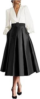 Satin Tea Length Prom Dresses for Women Long Sleeves Elegant Evening Gowns A Line Wedding Guest Dress with Pockte
