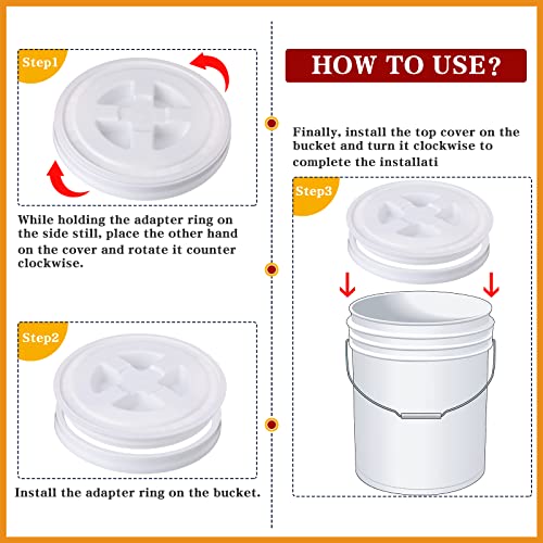 6 Pieces 5 Gallon Bucket Lids Plastic Storage Bucket Screw Seal Lids Leak Proof Screw Pail Lid Sets For Cereals Grain Pet Food Coatings Paint Industrial Storage Buckets (Yellow And White) #TOP3