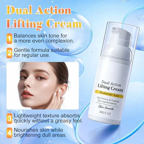 zardlect 2PCS Skin Dual Action Lifting Cream-Instant Firming with Peptides & Hyaluronic Acid, Hydrating Moisturizer, All Skin Types, 1.05oz