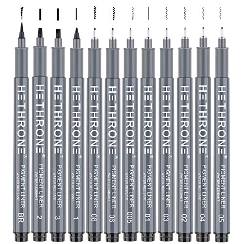 Hethrone Handlettering Stifte Kalligraphie Stifte und Schwarz Kalligraphie Set für Anfänger Schreiben Unterschrift Illustration Design und Zeichnen (12 Größe)
