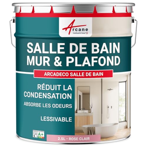 ARCANE INDUSTRIES Peinture salle de bain, mur et plafond | Peinture anti condensation et humidité | 29 couleurs disponibles - 2.5 L Rose Clair - RAL 3015